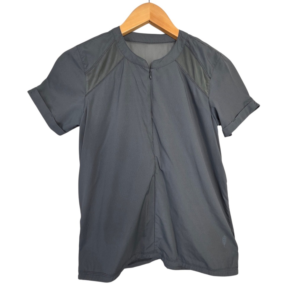 Indygena Womens Gray Mesh‎ Hiking Top SZ Small Quarter Zip Ruched Gorpcore Trail